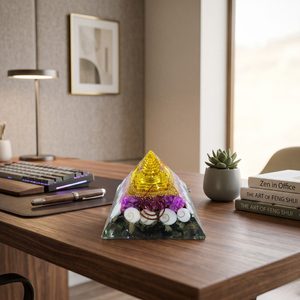 Pirámide de Orgón de Amatista, Decoración de Cristal, Yantra Dorada, Escultura de Piedra Preciosa Pulida para Meditación en el Hogar, Regalo - Product Image 5