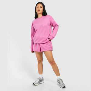 Conjunto de Sudadera y Pantalones Cortos de Dos Piezas para Mujer, Gris Oscuro, Felpa, Estilo Casual, Corte Regular, Ecológico - Product Image 6