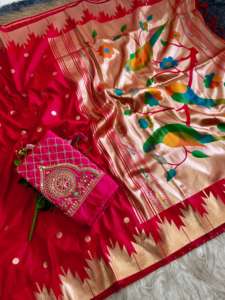 Sari de Seda Pathani Tradicional Suave con Tejido Zari, Diseño Bindi, Trabajo Meenakari, Pallu Rico, Sin Arrugas, Secado Rápido, para Bodas y Fiestas - Product Image 6