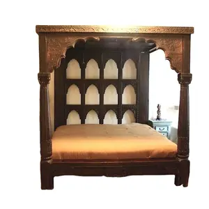 Venta al por mayor de alta calidad de lujo moderno Vintage Royal cama muebles dormitorio American World Craft cama tradicional cartel cama de madera