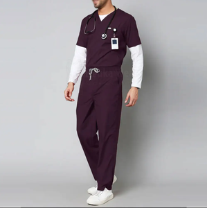 Uniforme Médico Morado de Poliéster para Hombre, Overol de Trabajo Cómodo y Resistente al Polvo, con Estetoscopio y Guantes - Product Image 3