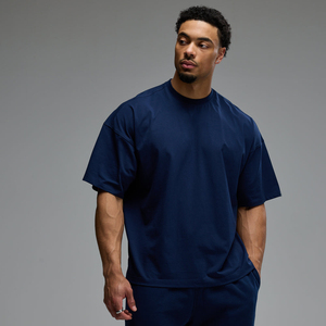 Camiseta de algodón jersey azul marino oversize para hombre, cuello redondo, manga corta, informal, color liso, transpirable, de punto, ajuste cómodo - Product Image 6