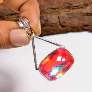 Pendentif en quartz mystique, argent sterling 925, pierre précieuse arc-en-ciel, collier fait main, bijoux bohèmes, cadeau pour femme - Product Image 1