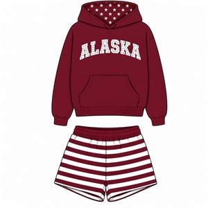 Ensemble de sweat-shirt décontracté pour femmes, vêtements de détente en coton confortables, combinaison de shorts rayés tendance, logo de marque personnalisé - Product Image 4