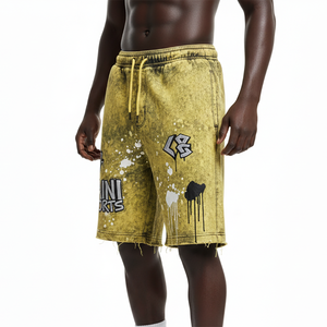 Shorts de Felpa para Mujer con Lavado Ácido, 320 GSM, Algodón y Poliéster, Amarillo Mostaza, Negro, Blanco, Logotipo Estampado, Shorts para Hombre - Product Image 4