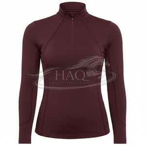 Haut d'équitation pour femme à col zippé 1/4, manches longues, respirant, en maille, pour l'entraînement, avec logo personnalisé - Product Image 1