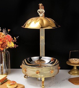 Calentador de Comida Tipo Buffet de Acero Inoxidable con Acabado Dorado de Lujo, con Tapa, para Catering, Hoteles, Restaurantes y Banquetes - Product Image 1