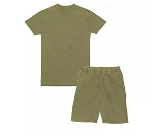 Conjunto de Camiseta y Pantalones Cortos de Algodón Amarillo Sólido para Hombre, Cuello Redondo, Estilo Casual de Verano, Tejido de Punto, Color Liso - Product Image 5