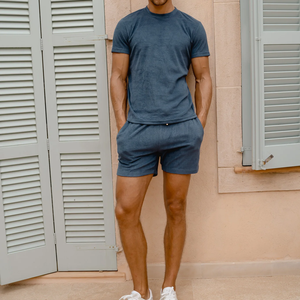 Ensemble de pyjama deux pièces pour homme, style décontracté, en tissu éponge 100% coton, chemise et short en flanelle - Product Image 3