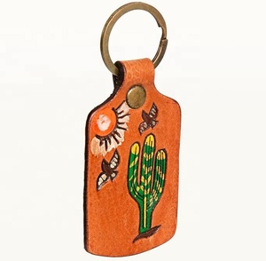 Hand Carved Tooled Leather Key Chains Cute Exotic Shape Leather Key Rings Tooled Leather Accessories Cute Key Chains for Unisex - Product Image 1
