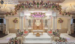Sublime Indian Wedding <b>Decor</b> Triveni Mandap Hindu Marriage Wooden Carved Triveni Mandap Indian Wedding Wooden Accent Mandap USA - Product Image 3