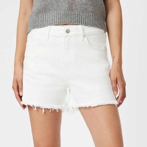 Women High Waist <b>White</b> Denim <b>Shorts</b> Distressed Frayed Hem Casual Summer Style 100 Cotton Straight Leg Fit - Product Image 1