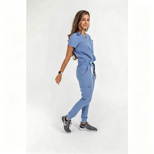 Ensemble de blouses bleues pour femmes, coton et polyester, tissé, uniforme d'hôpital, pantalon avec stéthoscope et poche - Product Image 6