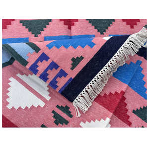 Ensemble de tapis à motifs contemporains modernes faits à la main tissage plat coton teint naturel Dhurrie tapis et ensembles sur mesure - Product Image 4