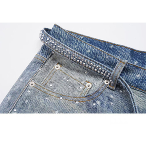 Women’s Y2K Customized Rhinestone Design Jeans <b>Wide</b> <b>Leg</b> Baggy Denim Pants High Waist Loose Fit <b>Sparkly</b> Streetwear 100% Cotton - Product Image 6