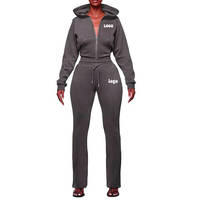 Ensemble 2 pièces pour femme, sweat-shirt gris à fermeture éclair et pantalon taille haute, grande taille, respirant, en polaire écologique, tenue de yoga unie