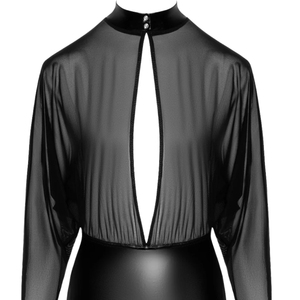 Robe moulante noire transparente à manches longues, col montant, dos nu, avec doublure en maille, ajustée, sexy, pour soirée, toutes saisons, couleur unie - Product Image 3
