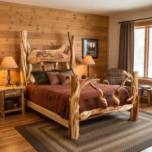 Lit King Size en Bois Massif Sculpté à la Main en Forme d'Arbre Naturel, Design Moderne, Luxueux, Élégant, Royal et Classique, Ensemble de Lit pour Appartement et Maison - Product Image 1