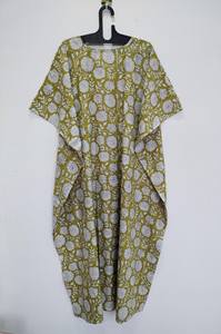 Robe Kaftan pour femmes en coton 100% à imprimé floral, dentelle lavable, coupe ample, longueur genoux, été - Product Image 3