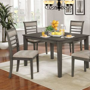 Juego de Mesa de Comedor de Madera Maciza Gris Envejecida de 5 Piezas con Sillas con Respaldo de Listones y Cojines de Tela Acolchada Beige - Product Image 2