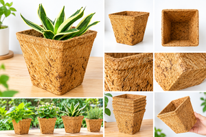 Pot de fleurs carré en fibre de coco, biodégradable, écologique, pour plantes vertes, utilisation sur bureau, style moderne, non enduit - Product Image 5