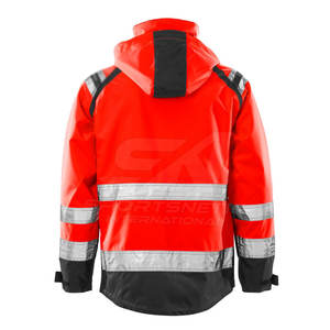 Veste de travail d'hiver orange pour hommes, à capuche, longue, réfléchissante, 100% imperméable, vente en gros - Product Image 2
