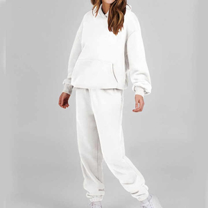 Conjunto de Sudadera con Capucha y Pantalones Deportivos de Felpa de Algodón Orgánico Transpirable Azul Claro para Mujer, Corte Regular, Color Sólido, Largo Completo - Product Image 5