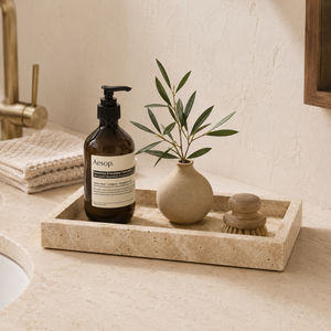 Bol en travertin naturel sculpté à la main, résistant à la chaleur, compatible four, biodégradable, plateau de service, plat à fruits, beige, méditerranéen - Product Image 4