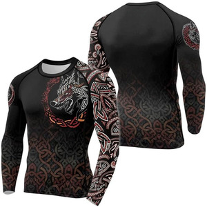 Camiseta Deportiva Unisex Negra de Manga Larga con Estampado de Lobo Vikingo, Ajustada, Transpirable, de Secado Rápido, Ligera, para Deportes de Combate MMA - Product Image 1