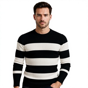Pull tricoté personnalisé pour homme, col rond, color block, rayures, décontracté, streetwear, automne-hiver, vente en gros, OEM, Top 20 - Product Image 1