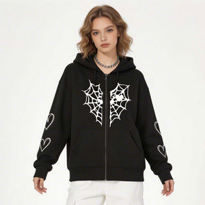 Nueva sudadera con capucha de otoño-invierno, personalizada, de forro polar grueso, con estampado de corazón de telaraña, con cremallera, cálida, informal, estilo urbano, 100% algodón. - Product Image 2
