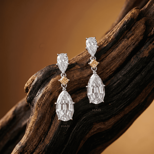 Pendientes de diamante cultivado en laboratorio con forma de pera, oro blanco con acentos de diamante amarillo, joyería fina de lujo, regalo nupcial para mujer - Product Image 5