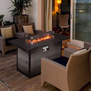 Moderno Tavolo con Focolare da 43 Pollici per Esterni, Braciere a Gas con Accessori in Vetro, Stile Contemporaneo Senza Fumo - Product Image 3