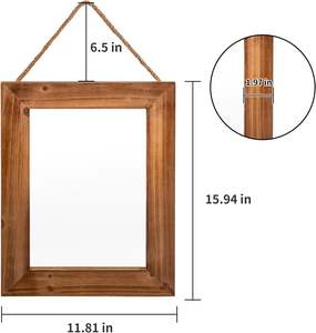 Espejo de Pared Rectangular Estilo Rústico Marrón con Marco de Madera y Cuerda de Cáñamo para Colgar, Espejo Decorativo para Baño o Dormitorio - Product Image 4
