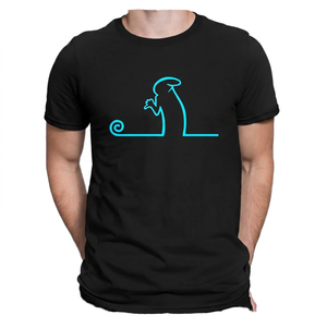T-shirt noir à manches courtes pour homme avec motif graphique à ligne blanche, col rond, coupe décontractée, imprimé sur le devant, longueur standard - Product Image 2