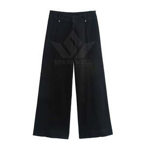 Pantalon large bleu marine pour femme, taille haute, coupe ample, longueur complète, décontracté, jambe droite, pantalon de mode, à porter au quotidien - Product Image 2