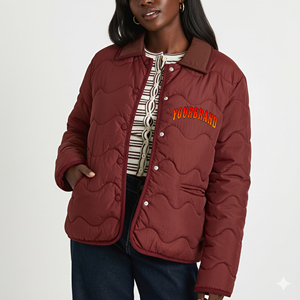 Wholesale Custom Logo Burgundy OEM <b>Women</b> Puffer <b>Padded</b> Coat With Contour Structure Detail & Full Zip Bubble Winter Down <b>Jacket</b> - Product Image 1