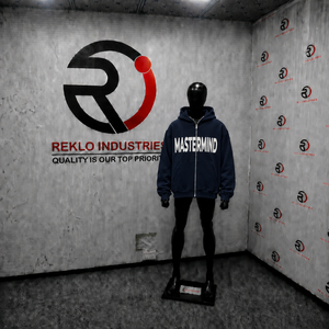 Custom Navy Blue Oversized Zip Up Hoodie Men Streetwear <b>White</b> Graphic Print Drop Shoulder Full Zipper Hooded <b>Sweatshirt</b> Casual - Product Image 3
