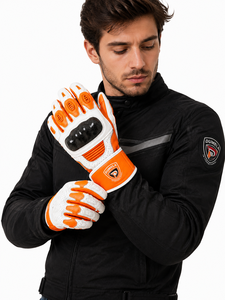 Guantes de Gimnasio Dumela de Cuero, Completos, Blancos y Naranjas, Transpirables, con Soporte Ajustable para la Muñeca - Product Image 3