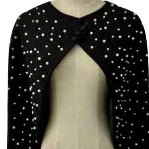 Capa de acrílico con perlas negras para mujer, elegante chal de noche con cuentas y manga larga, para fiesta formal, a la moda, personalizable, de boutique. - Product Image 4