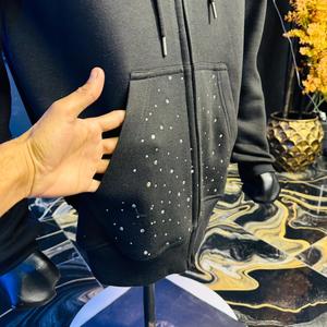 Custom Zipper Gemstone Glitter Sun Faded Hoodies <b>Jacket</b> Embroidery Print Vintage Distressed Acid Wash Diamond <b>Rhinestone</b> Hoodie - Product Image 3