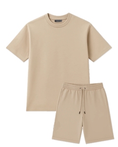 Men's Cotton T-Shirt And Shorts Set Crew Neck Solid Color Casual Summer Wear Breathable High Quality Knitted Fabric - Product Image 2