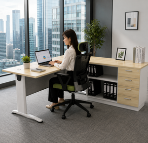 Escritorio de Oficina Moderno de Aglomerado Melamínico con Altura Ajustable y Cajón de Almacenamiento para Archivos, para Uso en el Hogar y la Oficina - Product Image 1