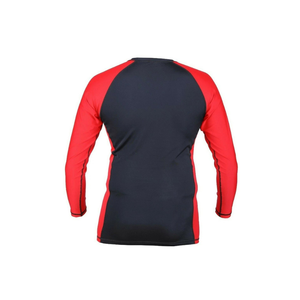 T-shirt à manches longues pour homme, coupe ajustée, col rond, à blocs de couleur, séchage rapide, rouge et noir, sportif, en polyester tricoté - Product Image 3