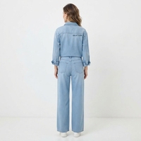 Ensemble chemise en jean bleu clair et jean à jambes larges pour femme, tenue décontractée en denim deux pièces, mode streetwear
