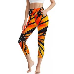 High Waist Capri <b>Leggings</b> with Geometric <b>Pattern</b> Quick Dry Stretch Knitted Spandex <b>Women's</b> Sporty Yoga Pockets All Seasons - Product Image 6