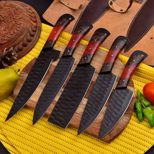New J2 Stainless Steel <b>Sharp</b> Powder Coated Hammered Blade 5-Piece Ambidextrous Professional Kitchen Chef <b>Knives</b> <b>Set</b> W/Resin Wood - Product Image 5