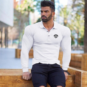 Polo en tricot à manches longues pour homme, couleur unie, coupe décontractée avec logo sur le devant - Product Image 5