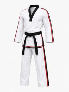 Uniforme de judo unisexe blanc avec rayures rouges et noires, coupe classique, 100% coton, durable, respirant, léger, vêtements d'arts martiaux pour adultes - Product Image 2