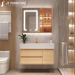 Meuble sur mesure JY Project, commode moderne en panneaux de particules RTA, standard américain, petite vanité de salle de bain tendance avec lavabo éclairé - Product Image 2